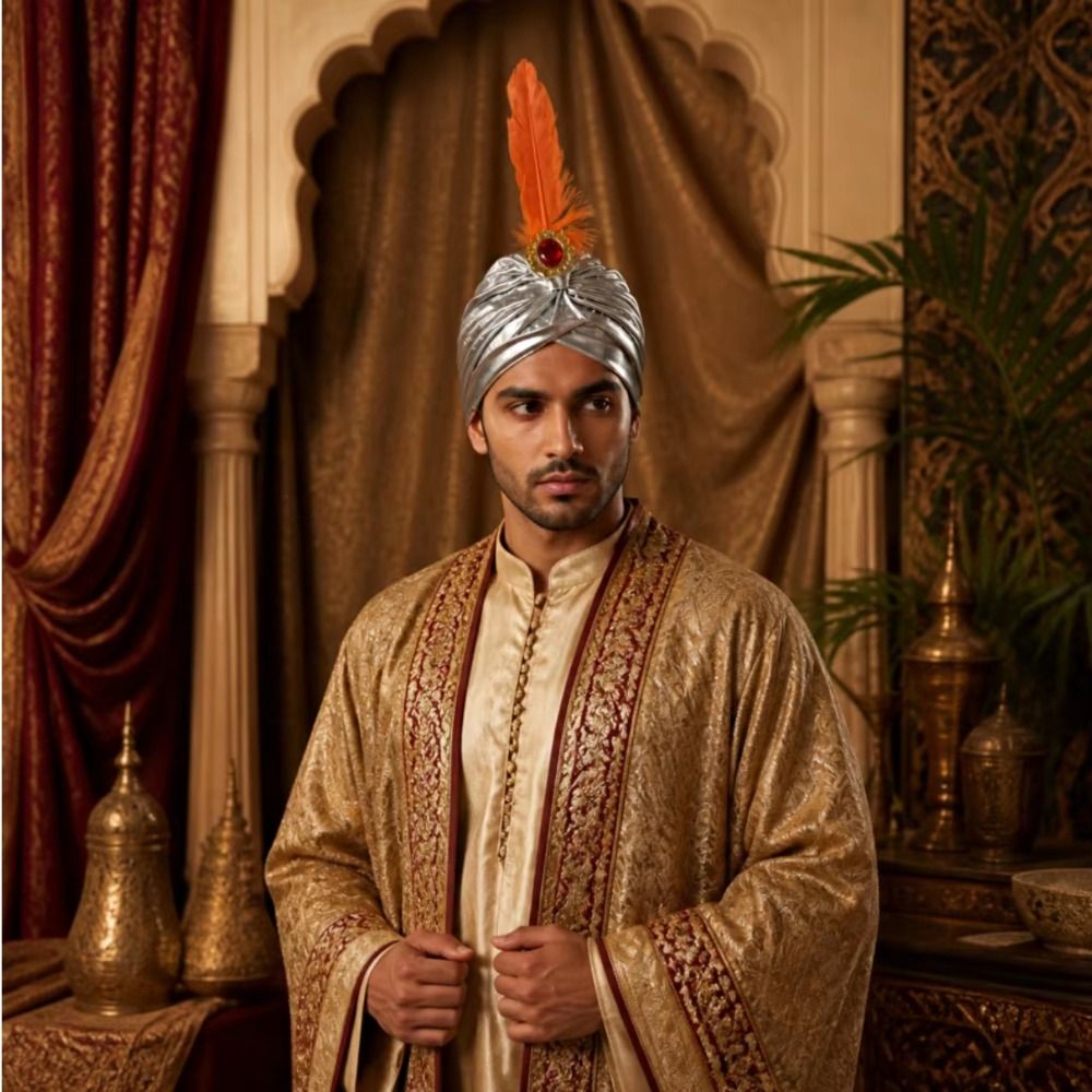 깃털 터번 모자 아라비아 모자 라인스톤 아랍 주름 터번 - Ethnic Fashion India 리뷰 및 가격